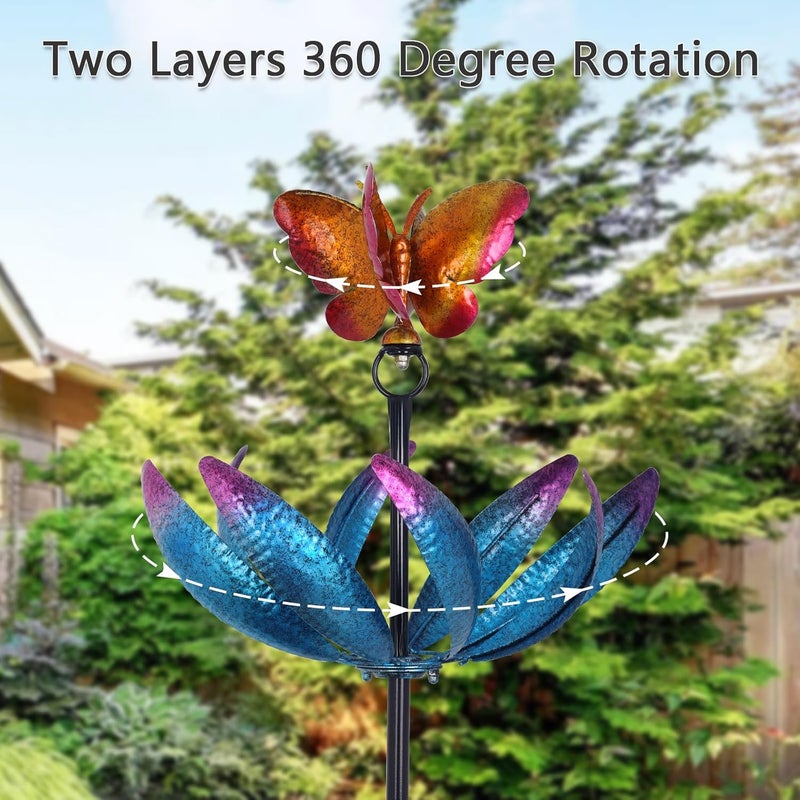 hogardeck Large Wind Spinners Outdoor, 77.6" Metal Butterfly Tulip Wind Spinner with Heavy-Duty Stakes, Multi-Color 360° Rotating Wind Sculptures Kinetic Yard Art for Home Garden Lawn Patio Decor - Image 5
